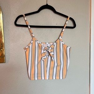 Cute stripped crop top - keyhole tie front - spaghetti strap crop top - pacsun